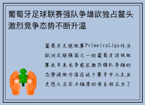 葡萄牙足球联赛强队争雄欲独占鳌头激烈竞争态势不断升温